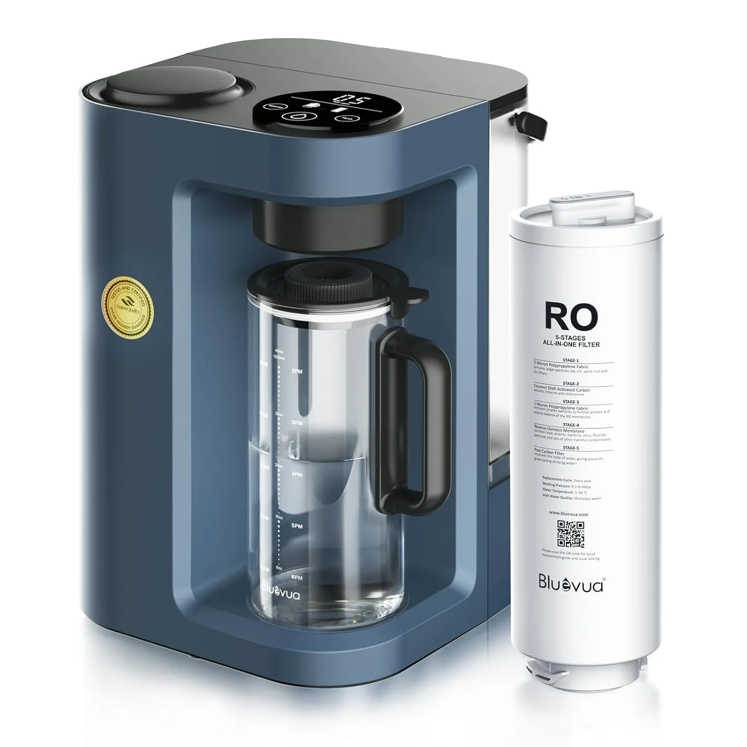 Bluevua RO100ROPOT-LITE Countertop Reverse Osmosis Water Filter System, 5 Stage Purification